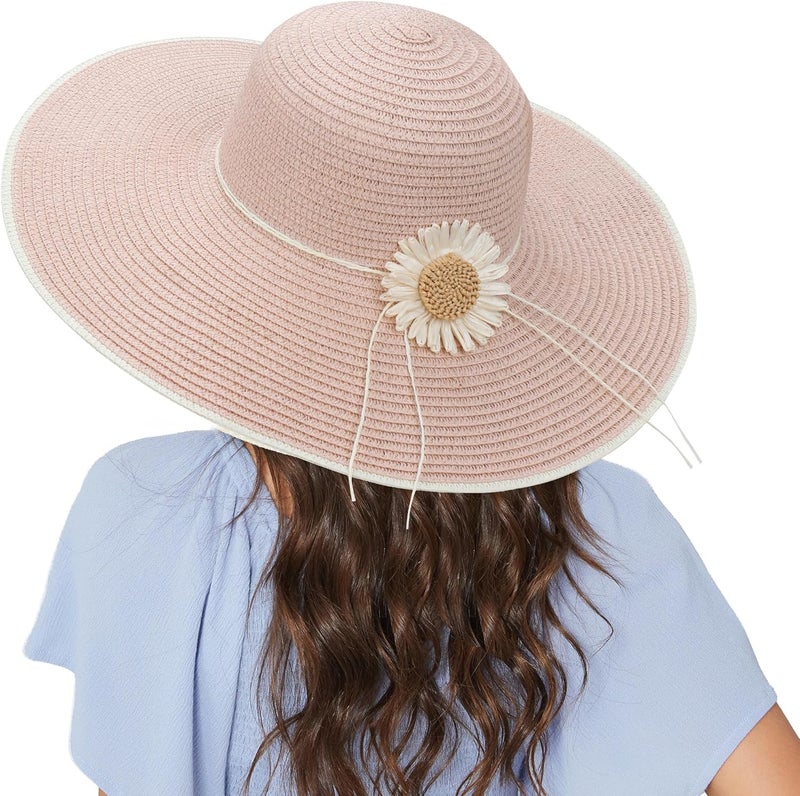 Naivlizer Women Wide Brim Sun Hat UPF50 Straw Summer Hat Floppy Beach Hat Roll-Up - Image 2
